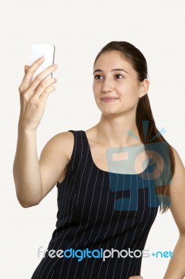 Beautiful Girl Taking Selfie Stock Photo