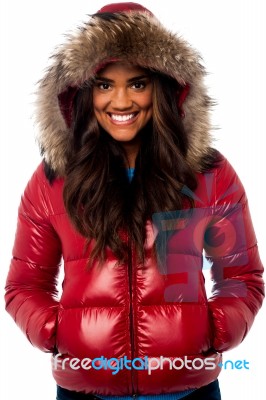 Beautiful Girl Wearing Winter Jacket Stock Photo