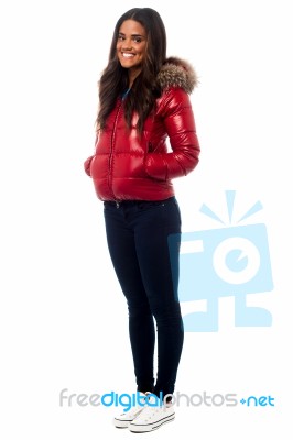 Beautiful Girl Wearing Winter Jacket Stock Photo