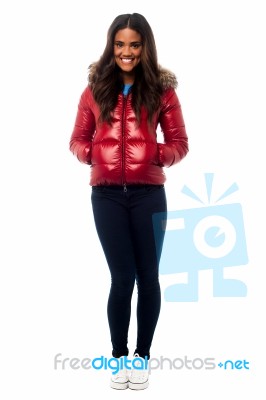 Beautiful Girl Wearing Winter Jacket Stock Photo