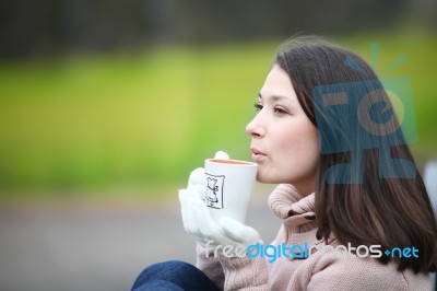 Beautiful Girl With Cup Of Coffee Stock Photo