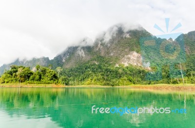 Beautiful Green River And Mountains Stock Photo