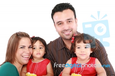 Beautiful Happy Family - Isolated Over A White Background Stock Photo