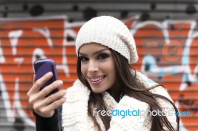 Beautiful Happy Woman With Smart Phone Stock Photo