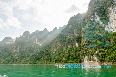 Beautiful High Mountains And River Stock Photo