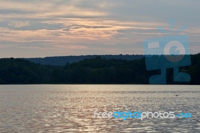 Beautiful Image With The Lake And The Forest On The Sunset Stock Photo