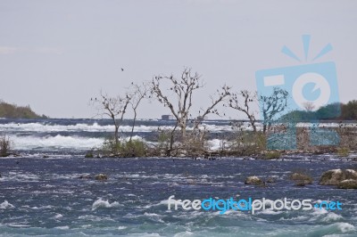 Beautiful Image With The Small Island On The River Right Before The Amazing Niagara Falls Stock Photo