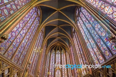 Beautiful Interior Of The Sainte Chapelle In Paris Stock Photo