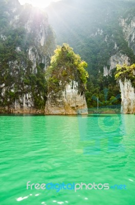 Beautiful Island And Green Lake ( Guilin Of Thailand ) Stock Photo