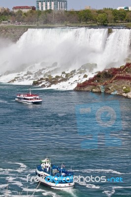 Beautiful Isolated Image Of Two Ship And Amazing Niagara Waterfall Stock Photo