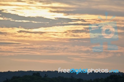 Beautiful Isolated Picture Of A Sunset And The Forest Stock Photo