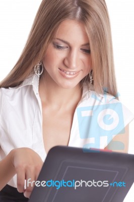 Beautiful lady using Tablet pc Stock Photo