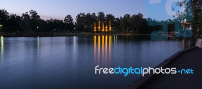 Beautiful Lake In Springfield Lakes At Dusk Stock Photo