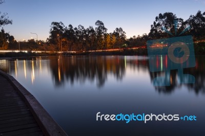 Beautiful Lake In Springfield Lakes At Dusk Stock Photo