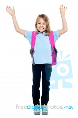 Beautiful Little Girl With Backpack Stock Photo