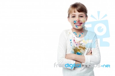 Beautiful Little Girl With Paint Of Face Stock Photo