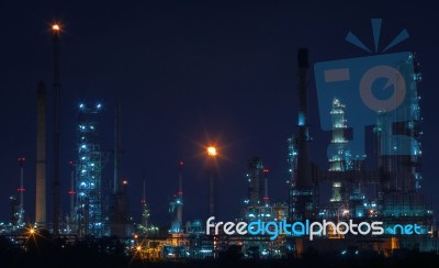 Beautiful Night Scene Landscape Of Oil And Gas Refinery Factory Stock Photo