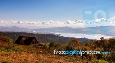 Beautiful Orange And Red Autumn Forest Panorama Stock Photo