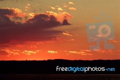 Beautiful Rural Landscape On The Sunset Stock Photo