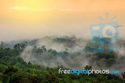 Beautiful Scenary In  Thailand Over The Valley Of Mountain At Su… Stock Photo