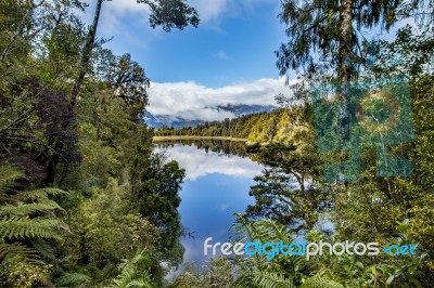 Beautiful Scenic Of Matheson Lake In Fox Glacier Destination New Zeland Stock Photo