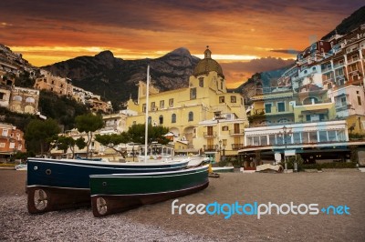 Beautiful Scenic Of Positano Town Most Popular Traveling Destination In Southen Of Italy Stock Photo