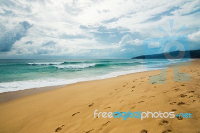 Beautiful Sea And Beach Yellow Sand With Blue Sky Stock Photo