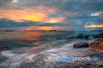 Beautiful Sea Scape Scenic Of Laem Chabang Important Comercial Shipping Harbor In Chonburi Province Eastern Of Thailand Stock Photo