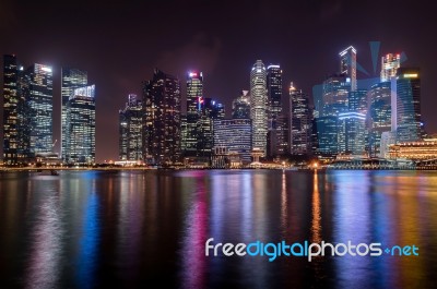 Beautiful Skyscrapers And Reflections At Night Stock Photo