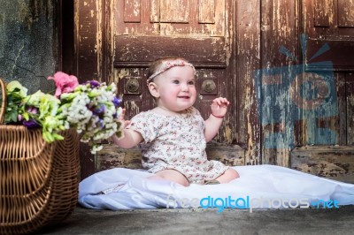 Beautiful Smiling Baby Girl Stock Photo