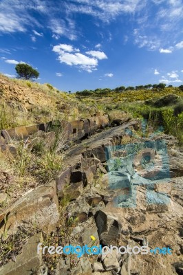 Beautiful Spring View Of A Dry Riverbed Located In Portugal Stock Photo