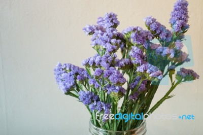 Beautiful Statice Flower Bouquet In The Vase Stock Photo