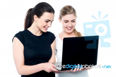 Beautiful Teen Girls Browsing Internet Stock Photo