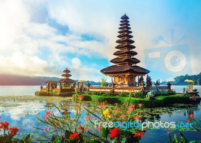 Beautiful Temple With Sunrise Stock Photo