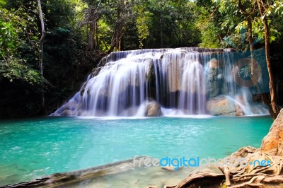 Beautiful Waterfall At Erawan National Park In Kanchanaburi ,tha… Stock Photo