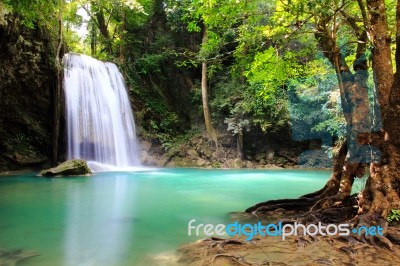 Beautiful Waterfall At Erawan National Park In Kanchanaburi ,tha… Stock Photo