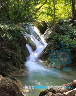 Beautiful Waterfall At Erawan National Park In Kanchanaburi ,tha… Stock Photo