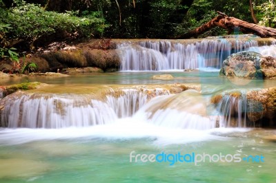 Beautiful Waterfall At Erawan National Park In Kanchanaburi ,tha… Stock Photo