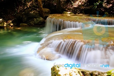 Beautiful Waterfall At Erawan National Park In Kanchanaburi ,tha… Stock Photo