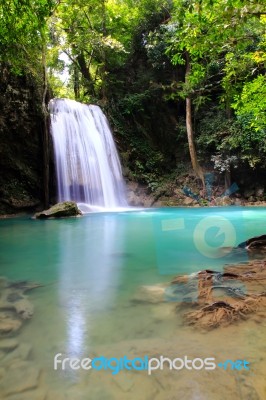 Beautiful Waterfall At Erawan National Park In Kanchanaburi ,tha… Stock Photo