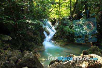 Beautiful Waterfall At Erawan National Park In Kanchanaburi ,tha… Stock Photo