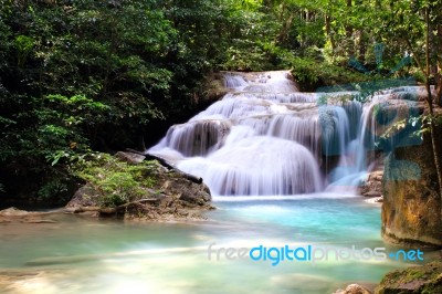 Beautiful Waterfall At Erawan National Park In Kanchanaburi ,tha… Stock Photo