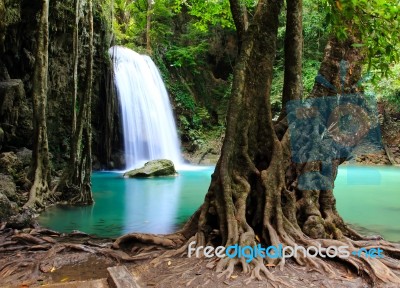 Beautiful Waterfall At Erawan National Park In Kanchanaburi ,tha… Stock Photo