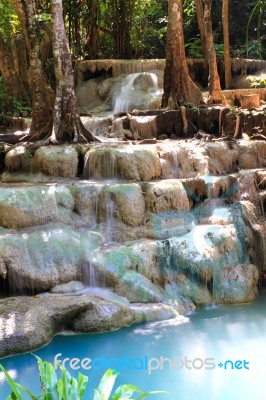 Beautiful Waterfall At Erawan National Park In Kanchanaburi ,tha… Stock Photo