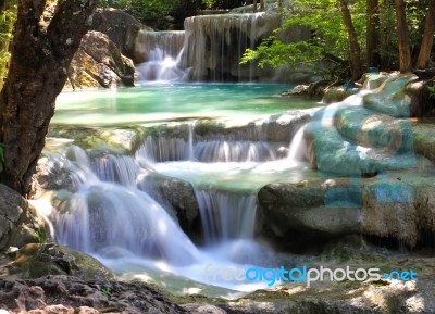 Beautiful Waterfall At Erawan National Park In Kanchanaburi ,tha… Stock Photo