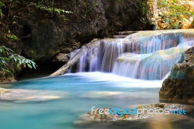 Beautiful Waterfall At Erawan National Park In Kanchanaburi ,tha… Stock Photo