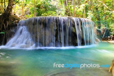 Beautiful Waterfall At Erawan National Park In Kanchanaburi ,tha… Stock Photo