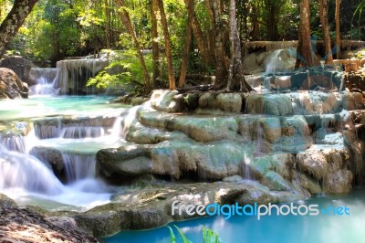 Beautiful Waterfall At Erawan National Park In Kanchanaburi ,tha… Stock Photo