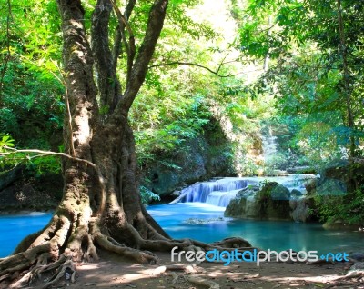 Beautiful Waterfall At Erawan National Park In Kanchanaburi ,tha… Stock Photo