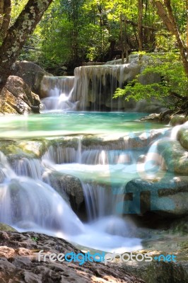 Beautiful Waterfall At Erawan National Park In Kanchanaburi ,tha… Stock Photo